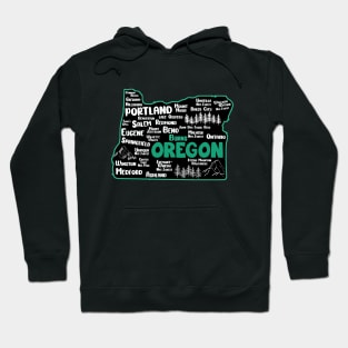 Cute map of Burns Oregon, Portland, Salem, Eugene, Springfield, Bend, Ontario, Medford Hoodie